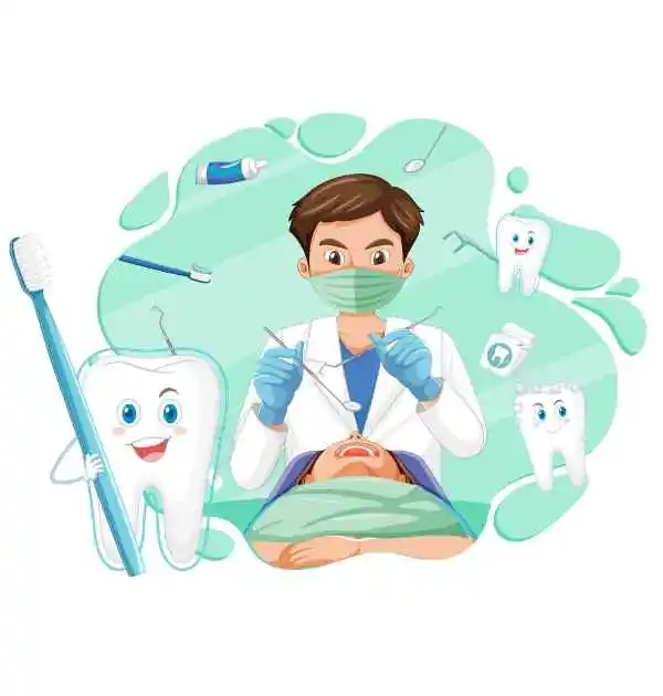 doctor with a bachelor's in dental surgery, pointing his finger up, symbolizing knowledge and expertise in dentistry.