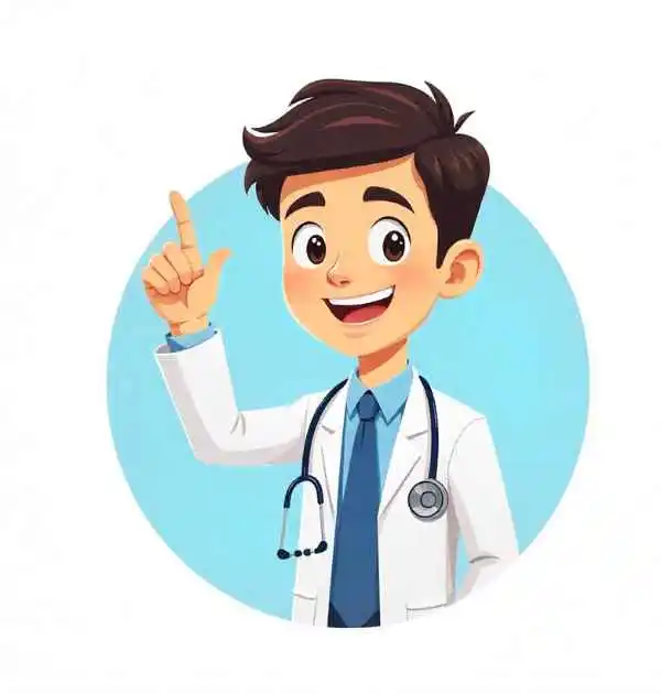 doctor, dressed in a white coat, points upward, symbolizing success after passing the NEET exam.