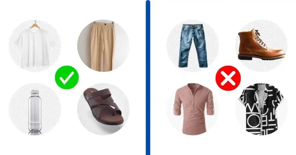 Two images showcasing various clothing and footwear options suitable for male candidates under the NEET dress code.