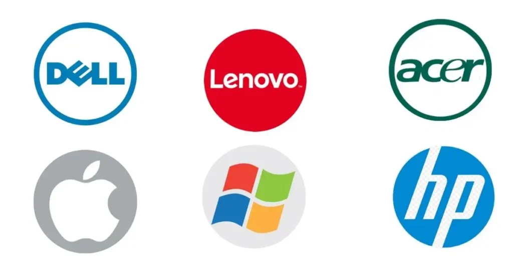 A collection of logos from various companies, showcasing top laptop brands ideal for NEET aspirants.